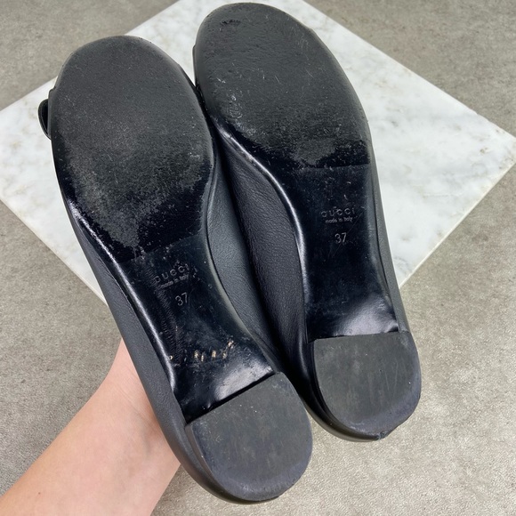 Gucci Sachalin Black Leather Logo Ballet Flats - Picture 9 of 12